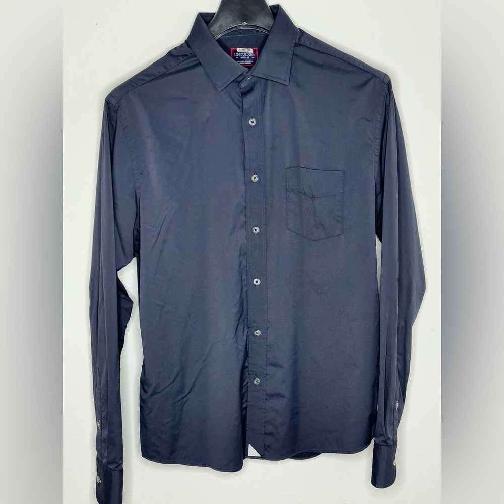 Untuckit Mens Medium Black Performance Stretch Gironde Long Sleeve Button Shirt